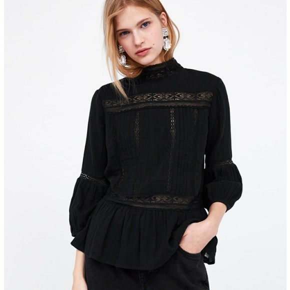 Zara Tops - Zara linen high neck embroided trims top